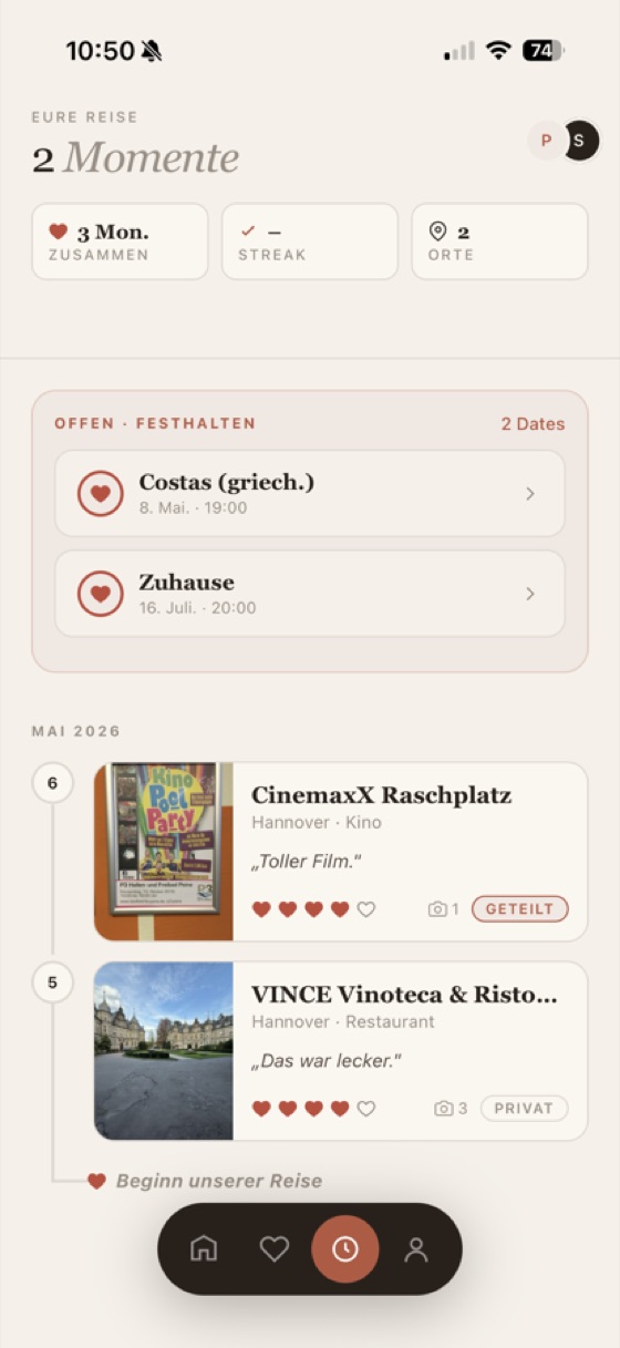 Zeitstrahl mit vergangenen Dates und Erinnerungen